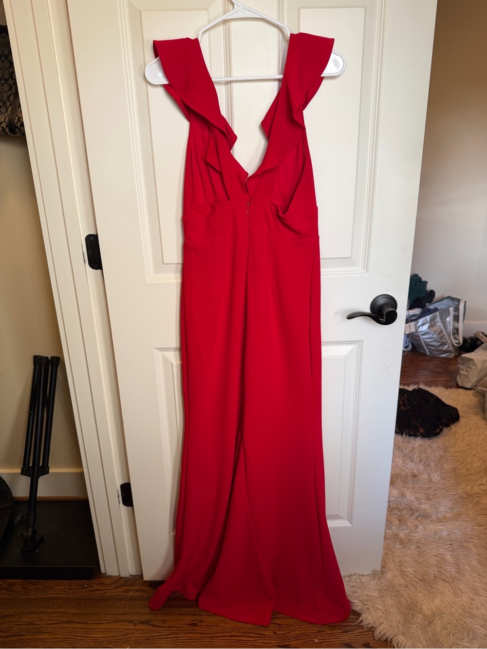Lulu's Red Ruffle-Shoulder V-Neck Maxi Dress - Picture 4 of 6